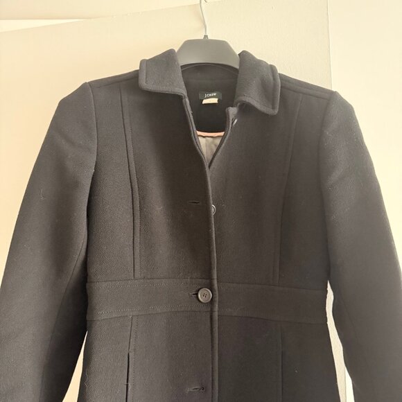 J.Crew Black Wool Blend Tailored Button Front Coat - Picture 2 of 6